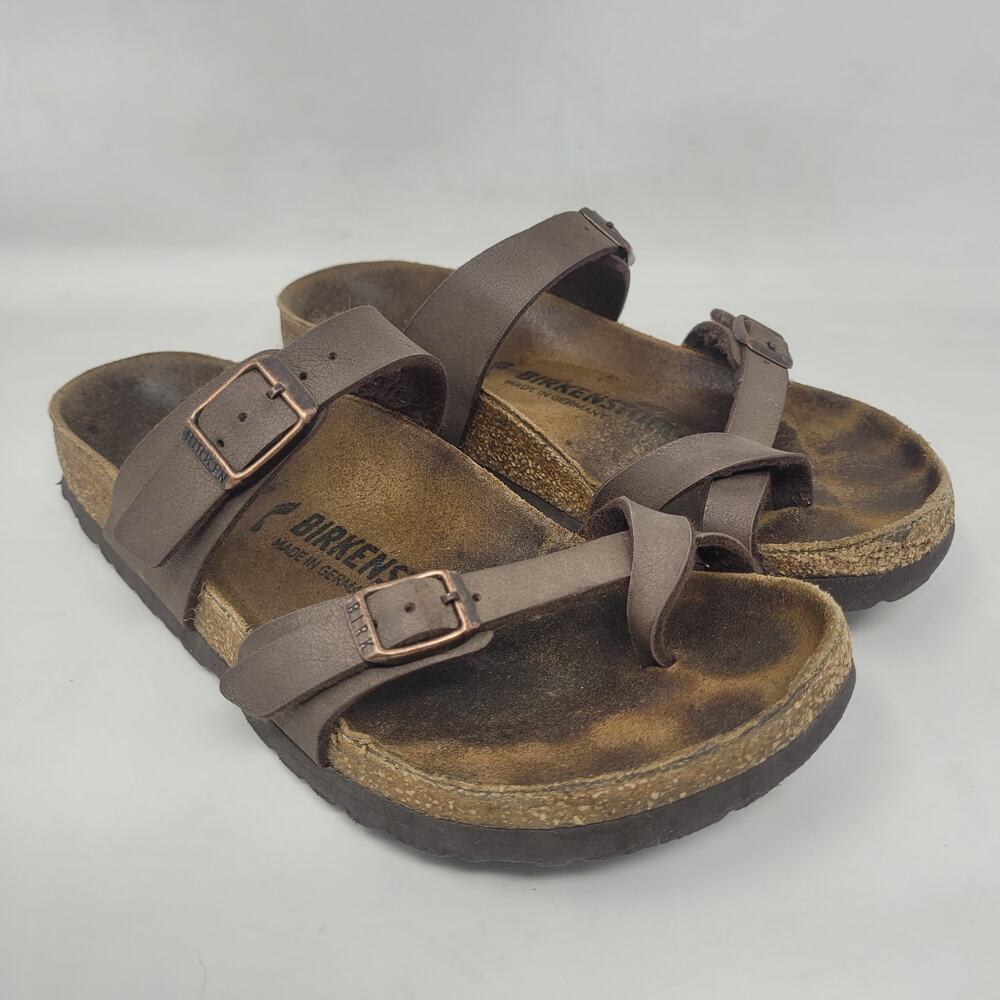 Birkenstock Sandals Womens EU37 US6.5 Mayari Birko-Flor Brown Comfort Slides